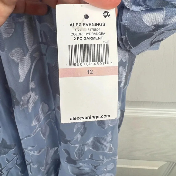 Alex Evenings Hydrangea Blue High-Low Gown V Neck with Jacket Sz 12 3/4 Sleeve - Picture 9 of 11